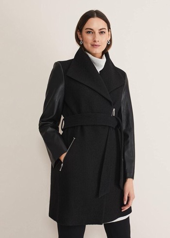 Phase Eight Tori Wool Contrast Sleeve Coats Black Australia | DF5639712